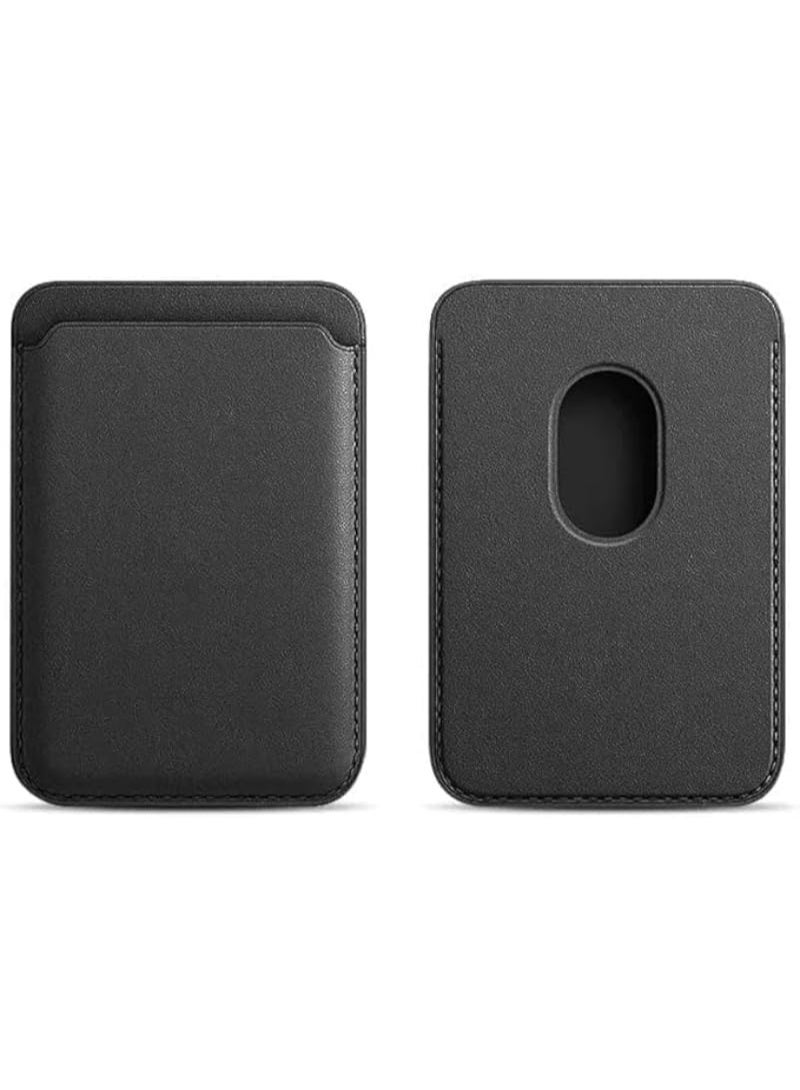Leather Wallet Card Holder, Supports Magnetic Charging, Scratch Resistant, Shockproof, Stylish Design with All-Around Protection for Daily Use iPhone 12/13 and 15 Pro max All Models (Mini/ Pro/Pro Max) - Black - Image 1